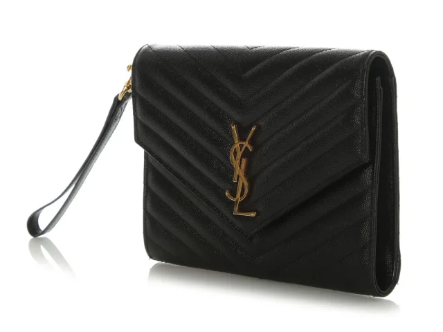 Saint Laurent Black Grain de Poudre Matelassé Cassandre Flap Pouch in Black Leather from Ann's Fabulous Finds, photo 3 of 9
