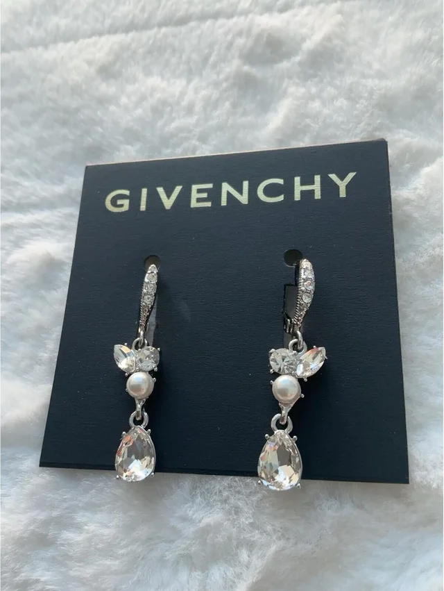 Givenchy Silver Tone Crystal Pearl Double Drop Earrings Leverback Nwt in silver|gray from Poshmark, photo 1 of 1