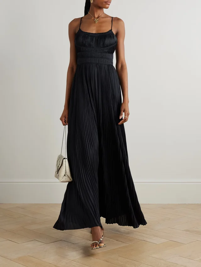 ULLA JOHNSON Reine plissé-satin gown in Black, photo 2 of 2 from NET-A-PORTER (Canada)