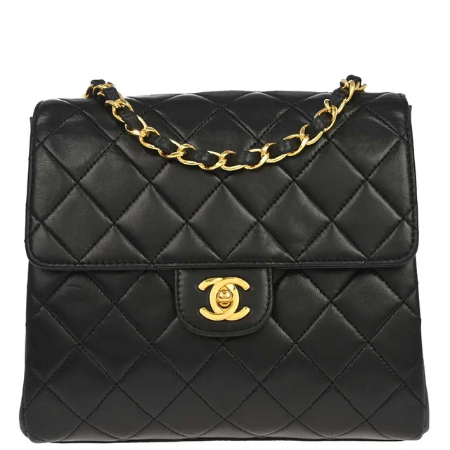 Chanel 1989-1991 Black Lambskin Single Flap Shoulder Bag in Black Lambskin from AMORE Vintage Tokyo