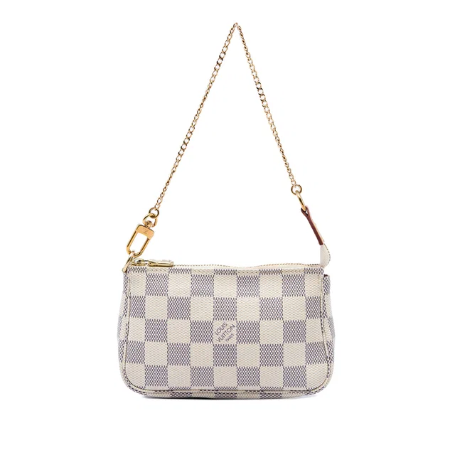 White Louis Vuitton Damier Azur Mini Pochette Accessoires Handbag in White Canvas from Designer Revival