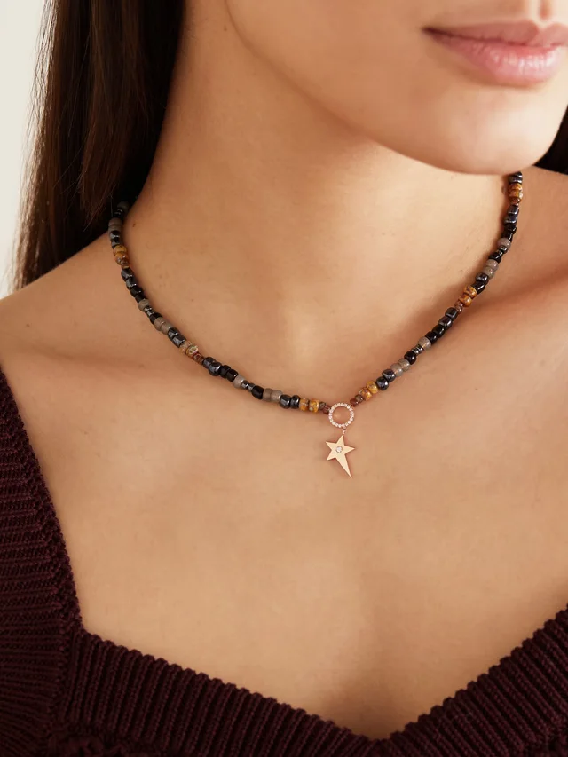 DIANE KORDAS 14-karat rose gold, bead and diamond necklace in Metallic, photo 2 of 2 from NET-A-PORTER (Canada)