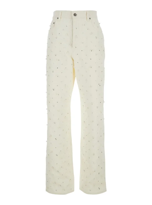 Golden goose White Jeans with Belt Loops and All-Over Crystal Decoration in Denim for Women in White 100% Cotton, photo 2 of 6 from Gaudenzi Boutique