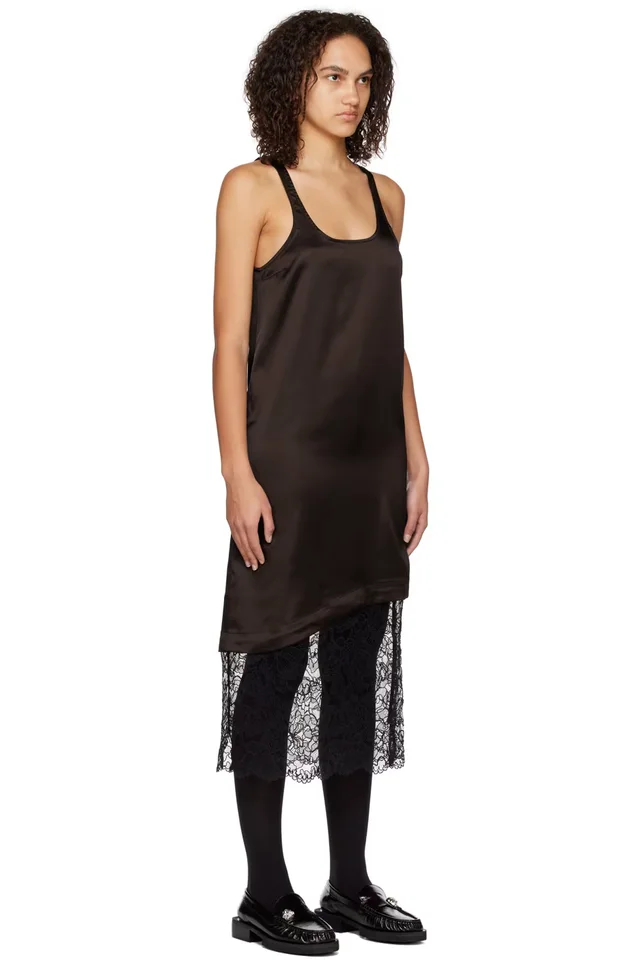 GANNI Brown Paneled Midi Dress, photo 2 of 4 from SSENSE