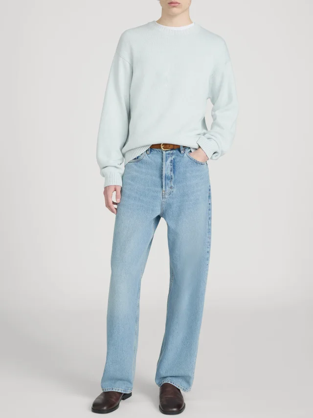 FRAME Cotton Silk Crewneck Sweater in Pale Blue, photo 2 of 14 from FRAME