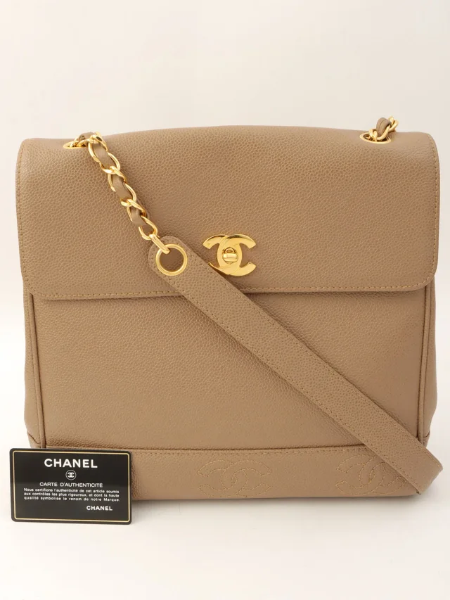 Chanel Circa 1997 Caviar Skin 6CC Mark Stitch Shoulder Bag, Beige in Beige Caviar leather from VINTAGE QOO TOKYO, photo 12 of 12