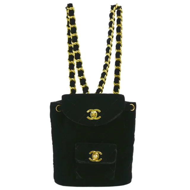 Chanel 1994-1996 Black Velvet Duma Backpack Small in Black Velvet from AMORE Vintage Tokyo