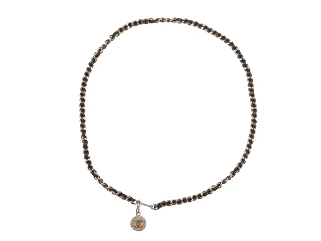 Black & Silver-Tone Chanel Leather & Chain-Link Belt in Black Leather from Designer Revival