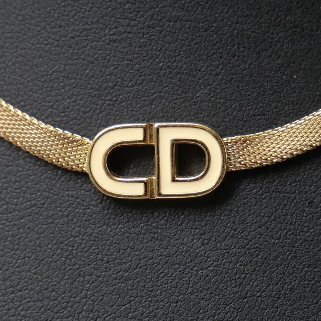 Dior Vintage Necklace CD Logo Choker Gold Cream in White from The Reluxe