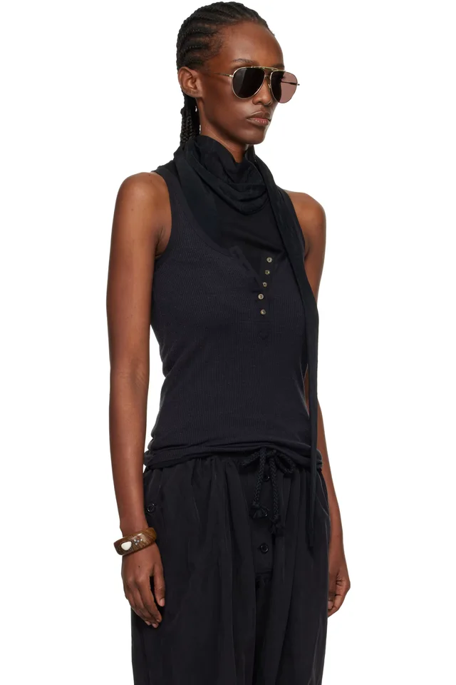 Isabel Marant Black Helma Silk Tank Top, photo 2 of 5 from SSENSE