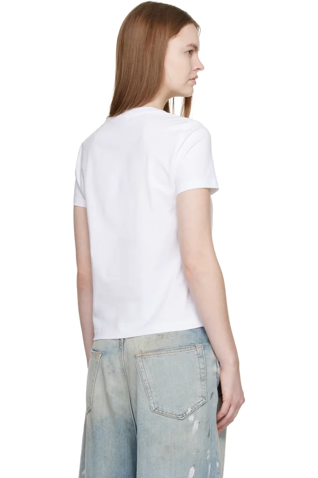 Casablanca White Crystal Warped Logo Fitted Short Sleeve T‑shirt, photo 3 of 4 from SSENSE