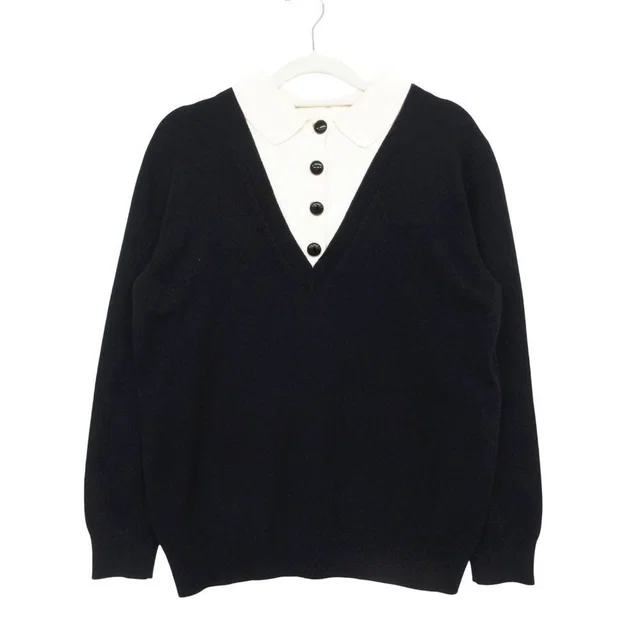 Louis Vuitton Blend Knit Sweater Long Sleeve Layered 2-Way Top S Navy in Navy Cashmere from The Reluxe
