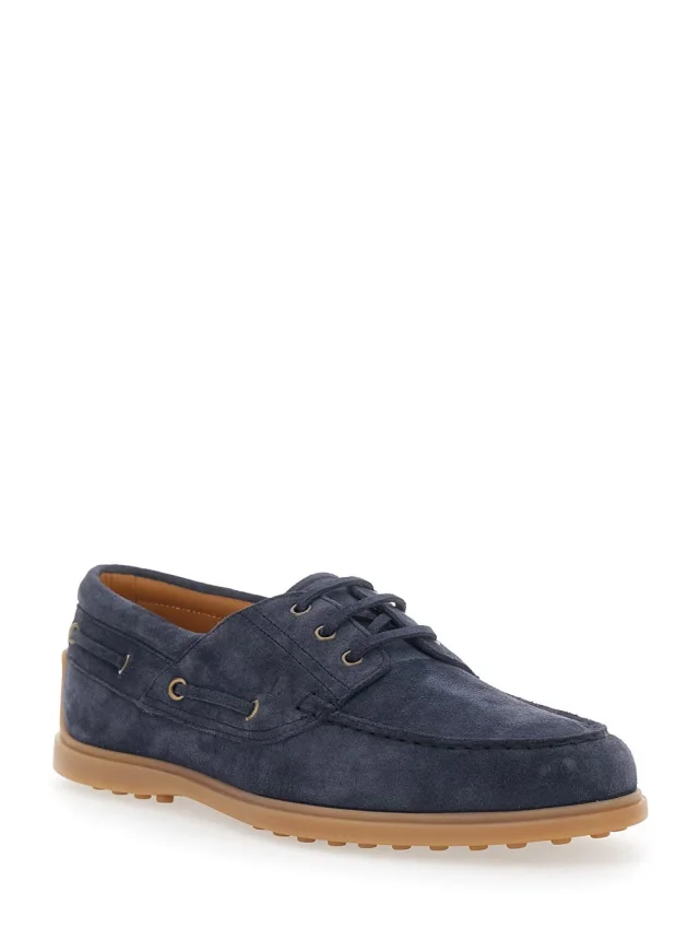Tod's Blue Boat Loafers with Logo Lettering on Back in Suede Man in Blue 100% Calf, photo 3 of 7 from Gaudenzi Boutique