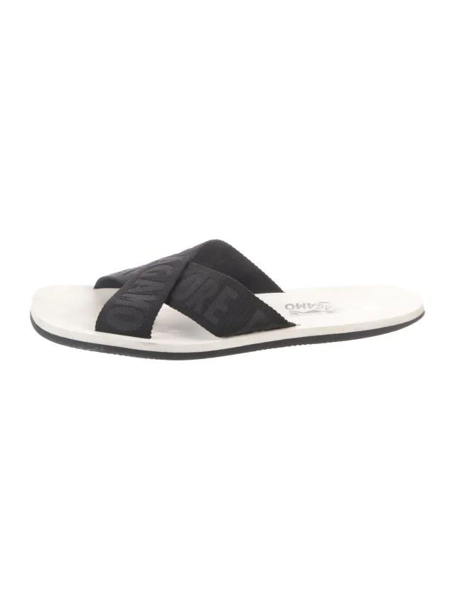 Ferragamo Graphic Print Slides in blue from The RealReal