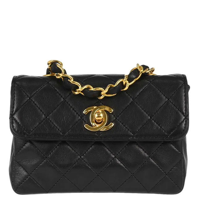 Chanel 1989-1991 Black Lambskin Straight Flap Shoulder Bag in Black Lambskin from AMORE Vintage Tokyo