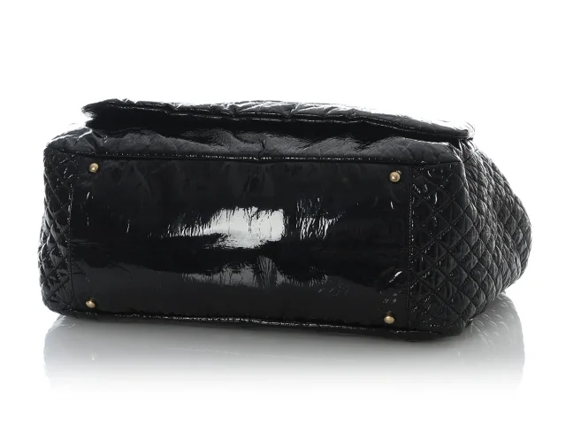 Chanel XL Black Vinyl Rock and Chain Flap in Black Satin from Ann's Fabulous Finds, photo 7 of 10