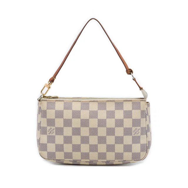White Louis Vuitton Damier Azur Pochette Accessoires Shoulder Bag in White Canvas from Designer Revival