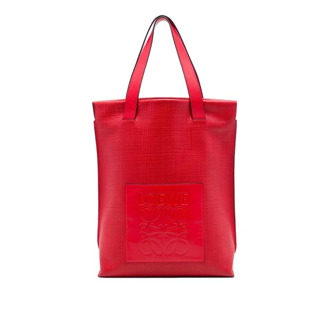 Red LOEWE Anagram Leather Shopper Tote in Red Leather from Designer Revival
