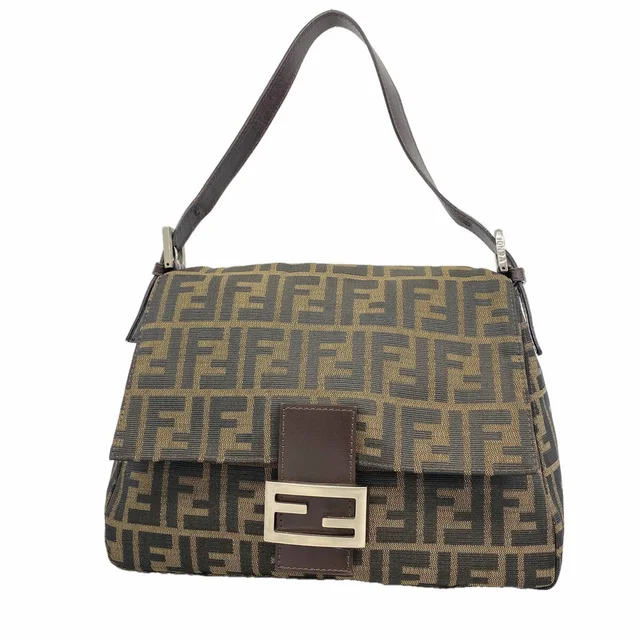Fendi Handbag Zucca Mamma Bucket Nylon Canvas Brown Silver in Brown Canvas from The Reluxe