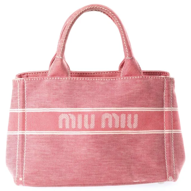 Miu Miu Jacquard Logo Denim 2-Way Bag Pink in Pink Denim from The Reluxe