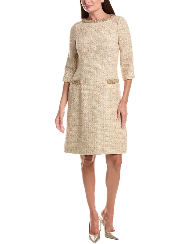 Teri Jon by Rickie Freeman Metallic Boucle Elbow Sleeve Jewel Trim Dress, image 1 of 1 from Rue La La