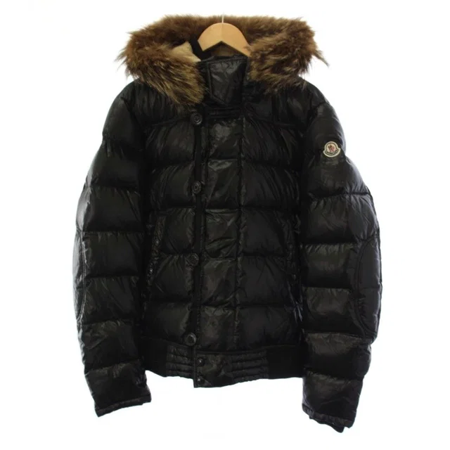 Moncler Veyle Down Jacket Hoodie Coyote Fur 4 Black in Black Nylon from The Reluxe