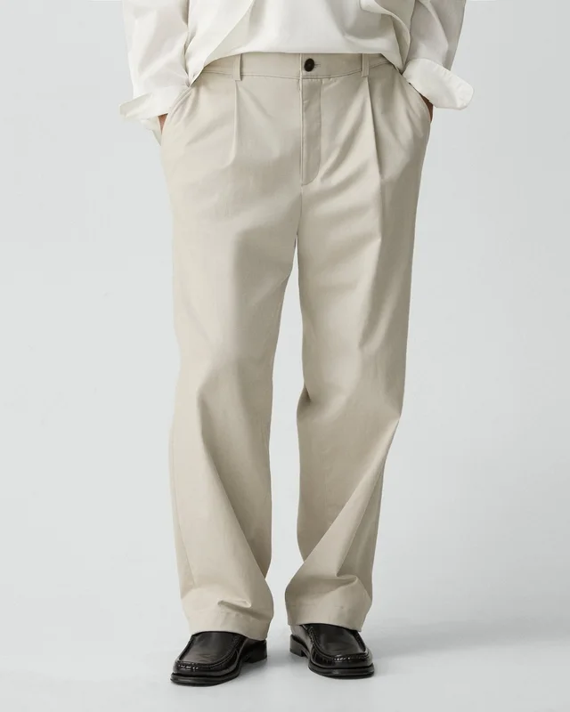 Theory Relaxed Pleat Pant in Moonsoft Cotton in SILVER CLOUD, photo 12 of 14 from Theory