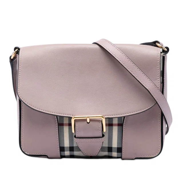Pink Burberry Small Haymarket Check Nylon and Leather Dickens Crossbody in Pink Nylon from Designer Revival
