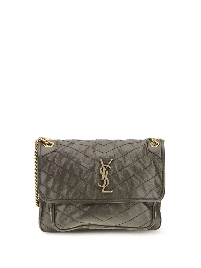 Saint Laurent Niki Shoulder Bag — Gray Calf Leather Bos Taurus in Grey Calfskin from HEWI