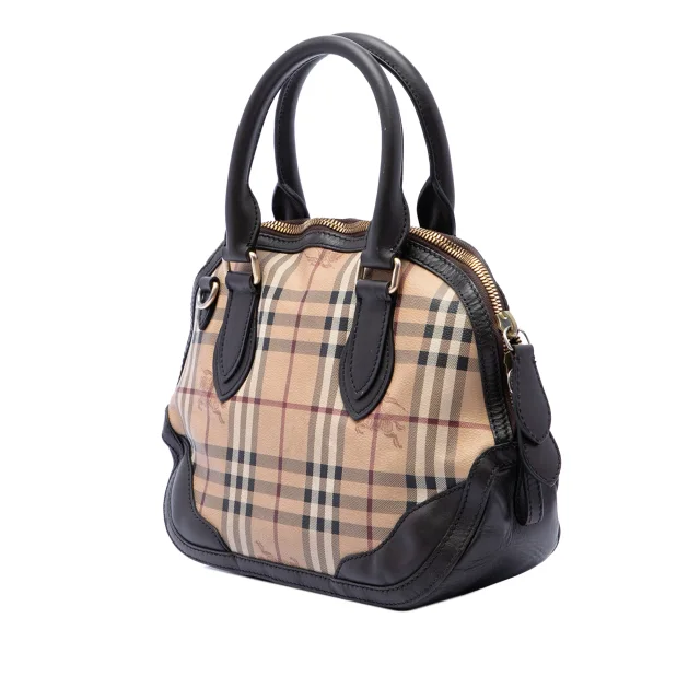 Beige Burberry Small Haymarket Check Coated Canvas Orchard Bowling Bag Satchel in Beige Coated canvas from Designer Revival, photo 2 of 6