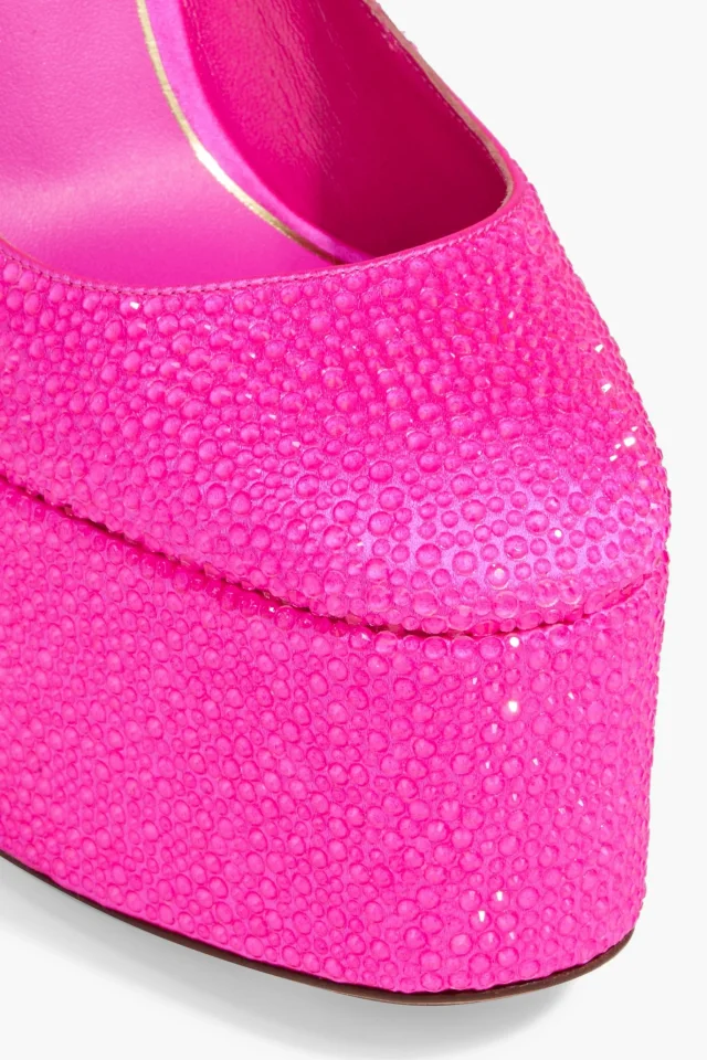 Valentino Garavani VLOGO Crystal-Embellished Satin Platform Pumps in Bright pink, photo 4 of 4 from THE OUTNET