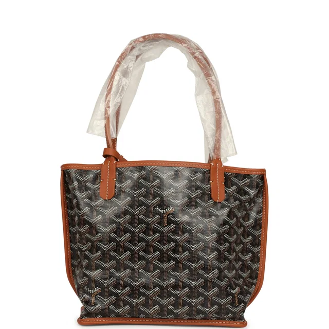 Goyard Goyardine Black, Brown Anjou Mini Tote Palladium Hardware in Black Calfskin from Madison Avenue Couture