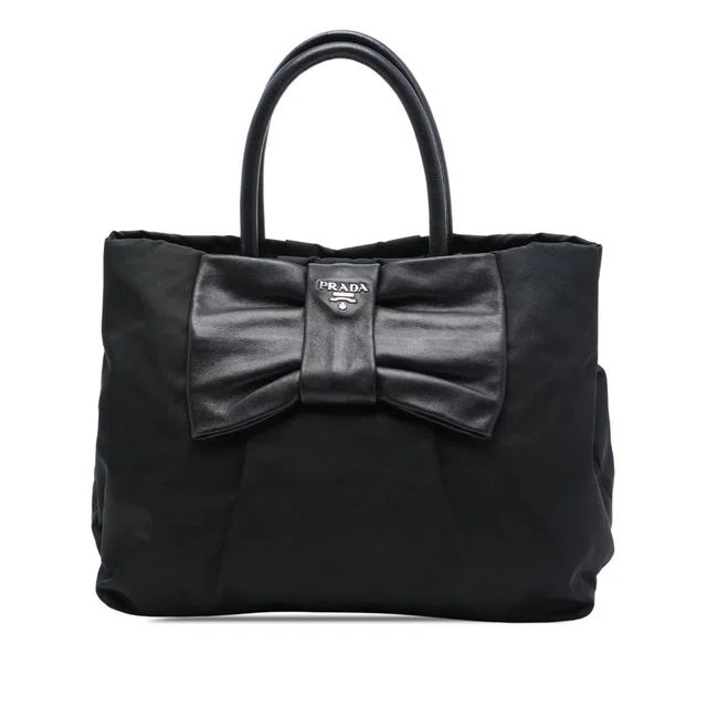 Black Prada Tessuto Fiocco Bow Tote in Black Nylon from Designer Revival