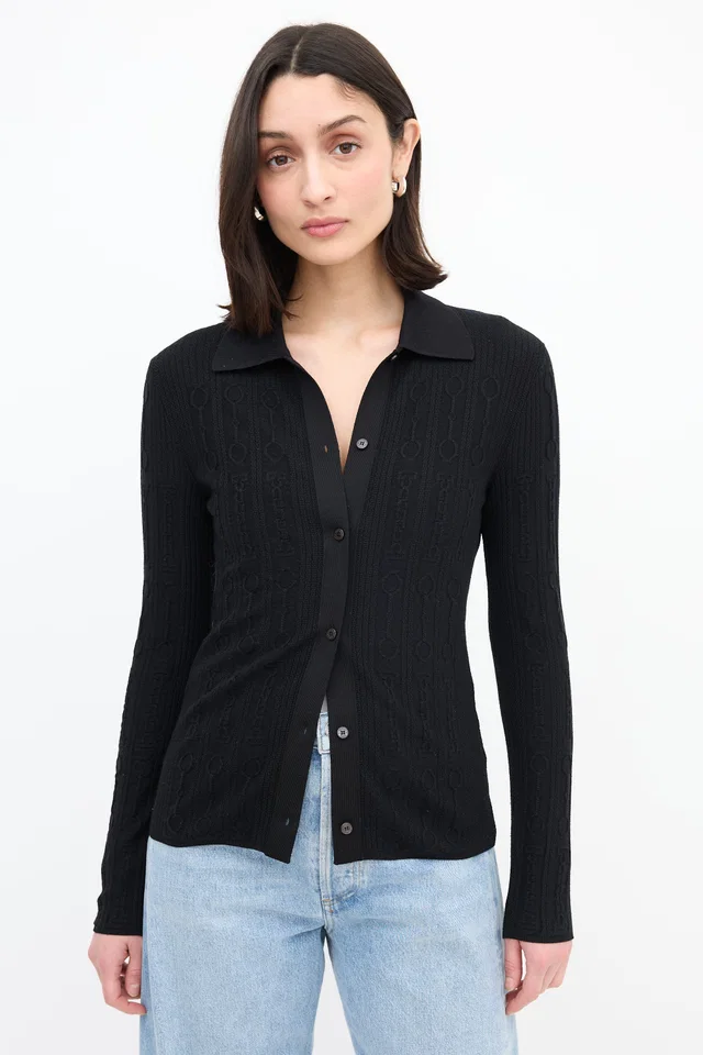 Hermès Cable Stitch Shirt Cardigan in Wool from VSP Consignment