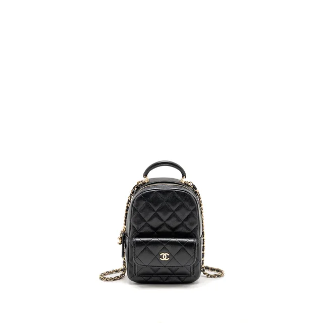 Chanel Mini backpack / crossbody bag caviar black LGHW (microchip) in Black Caviar leather from EMIER