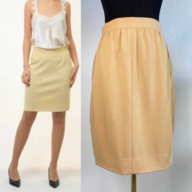 Vtg 80s Escada By Margaretha Ley Wool Blend Pencil Skirt, Size 36 / Us 4, Tan in gold|neutral|brown Wool from Poshmark