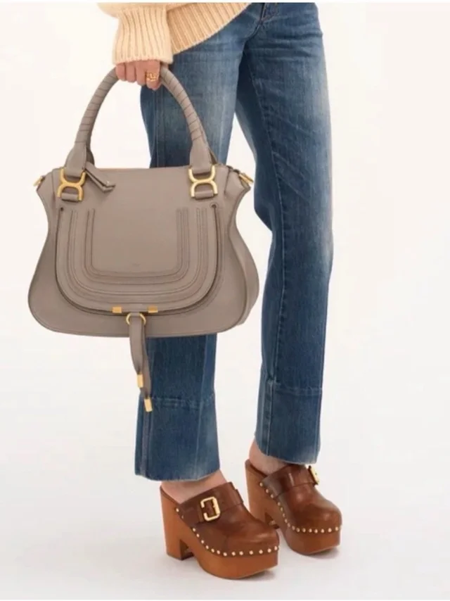 Chloé Gray Leather Marcie Medium Top-Handle Crossbody Cashmere Grey in gray|gold Cashmere from Poshmark