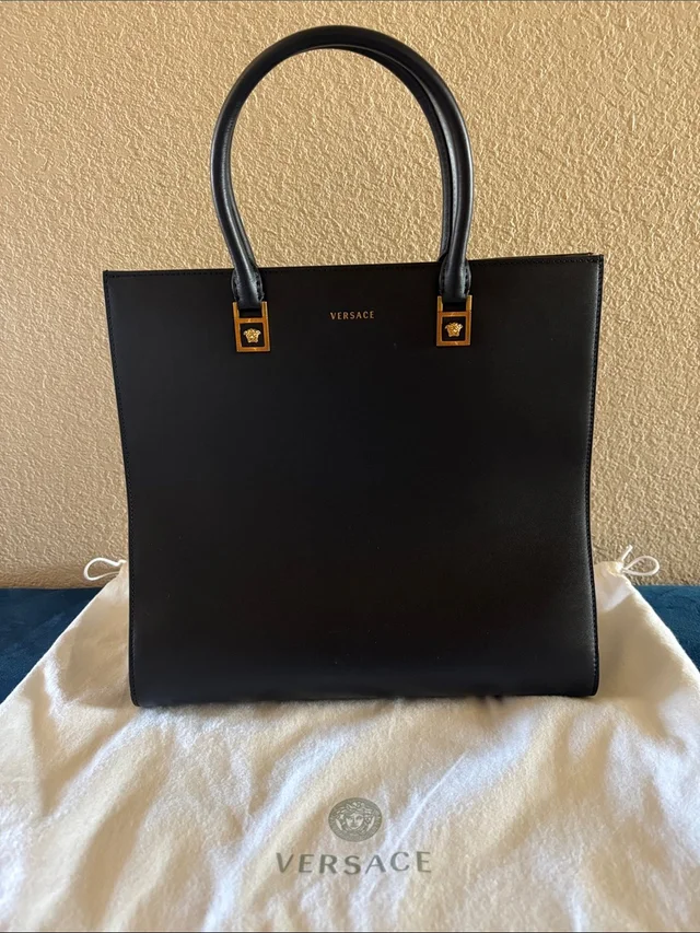 Versace Black Leather Tote Bag in black|gold Leather from Poshmark