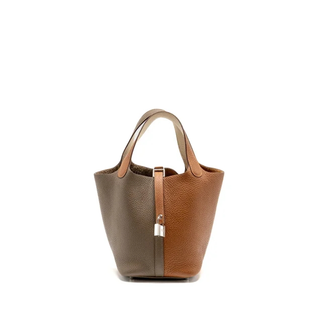 Hermès Picotin 18 Lock Bag Clemence Gold/ Etoupe/ Nata SHW Stamp Z in Taupe Clemence leather from EMIER