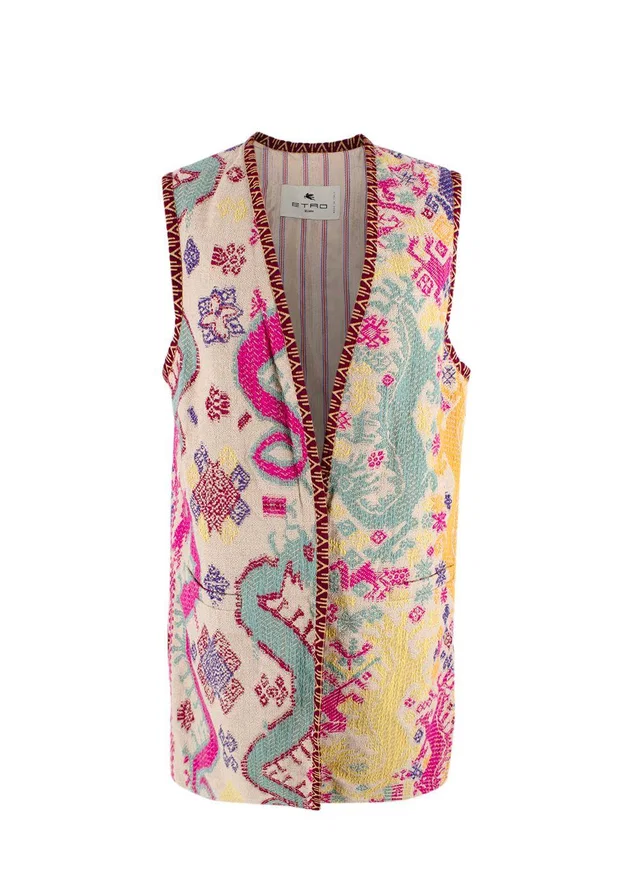 Etro Multicolour Pattern Embroidered Longline Vest in Wool from HEWI