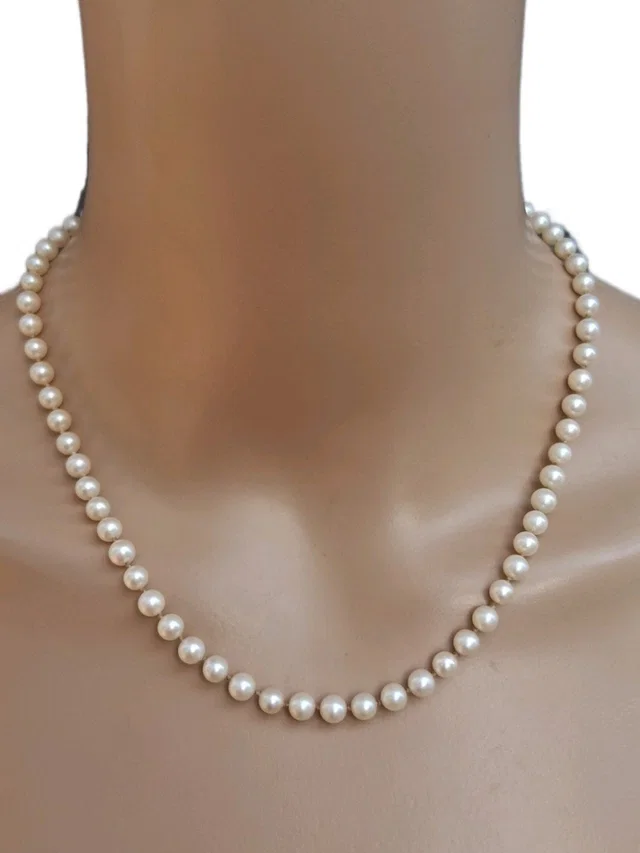 Mikimoto Vintage Sterling Silver Clasp 18" Cultured Pearl Strand Necklace in gray|white|silver from Poshmark