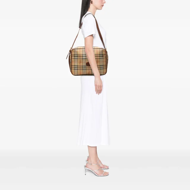 Beige Burberry Haymarket Check Coated Canvas Satchel in Beige Coated canvas from Designer Revival, photo 6 of 6