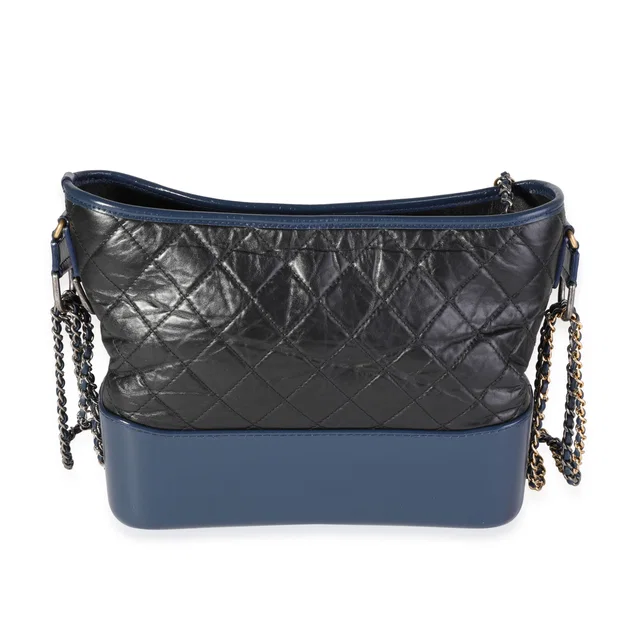 Chanel Black & Blue Quilted Aged Calfskin Large Gabrielle Hobo in Black Calfskin from myGemma