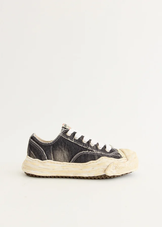 Maison MIHARA YASUHIRO Hank Bleach Denim Low Top Sneakers in Black from Incu, photo 1 of 1