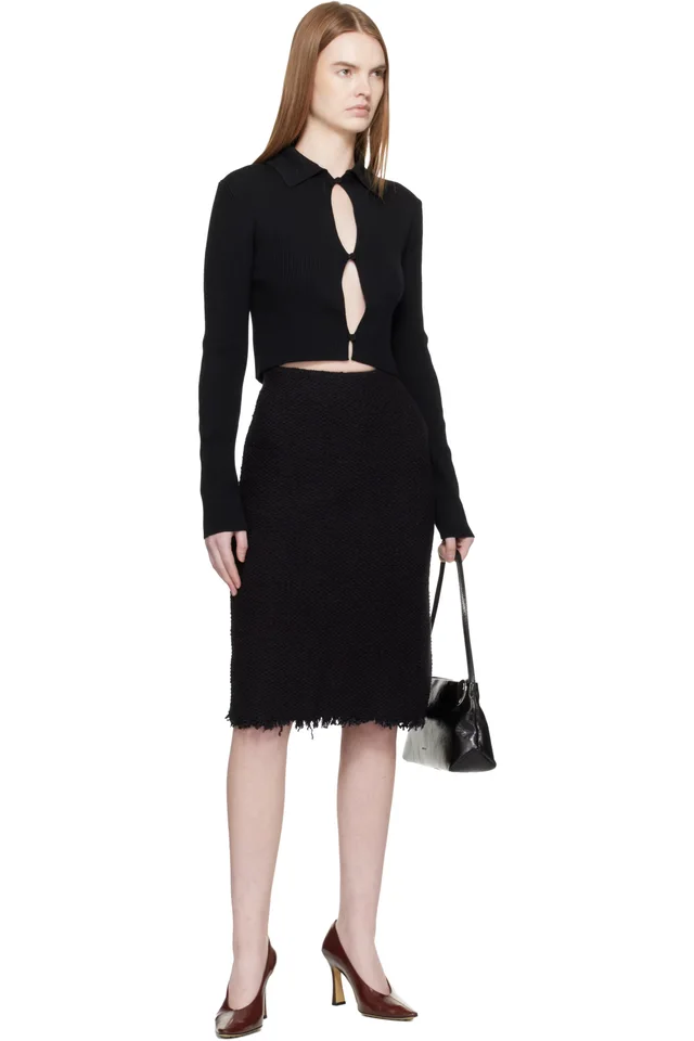 Jil Sander Black Frayed Edge Midi Skirt, photo 4 of 4 from SSENSE