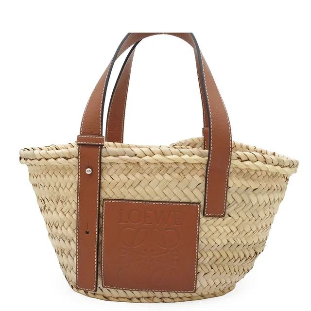 Loewe Beige Brown Raffia Leather Basket Bag Handbag in Brown Raffia from The Reluxe