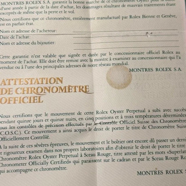 Rolex Vintage 16013 Attestation De Chronometre Officiel Certificate Paper in green from Poshmark