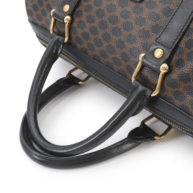 Celine Macadam Boston Hand Bag Leather Black Brown Gold Vintage in Black Leather from The Reluxe, photo 2 of 2
