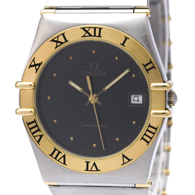 Omega Constellation 18K Gold Steel Quartz Mens Watch 396.1070 Polished in Black from Elady