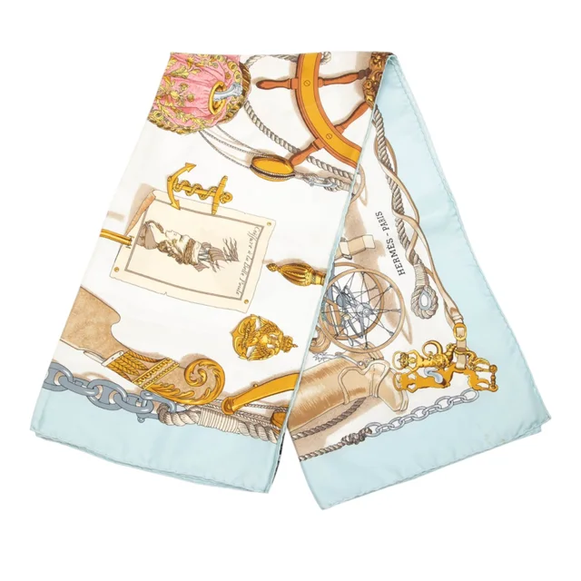 White Hermès Musee Silk Scarf 90 Scarves in White Silk from Designer Revival